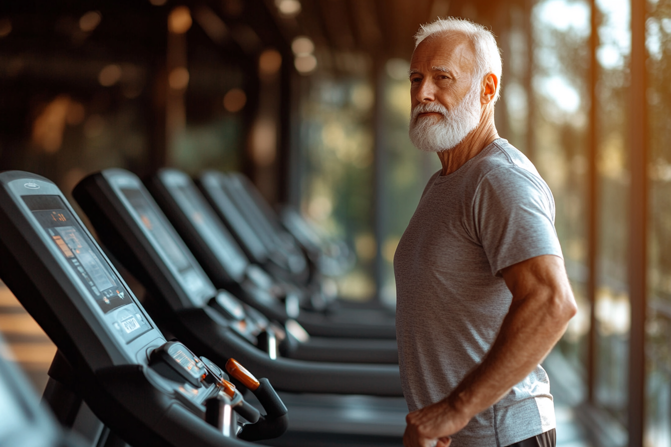 Група людей старшого віку займається фітнесом на свіжому повітрі